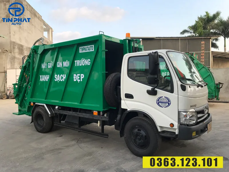 Xe cuốn ép rác 6 khối Hino- Thùng inox