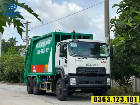 Xe cuốn ép rác 22 khối Isuzu - kẹp thùng